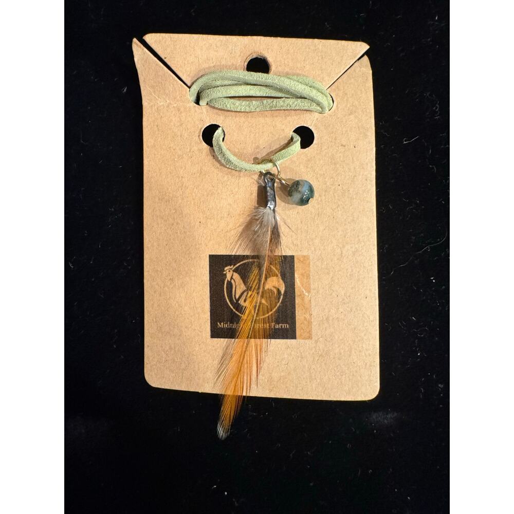 Necklace Green Leather Cord with  Feather and Green Aventurine Stone